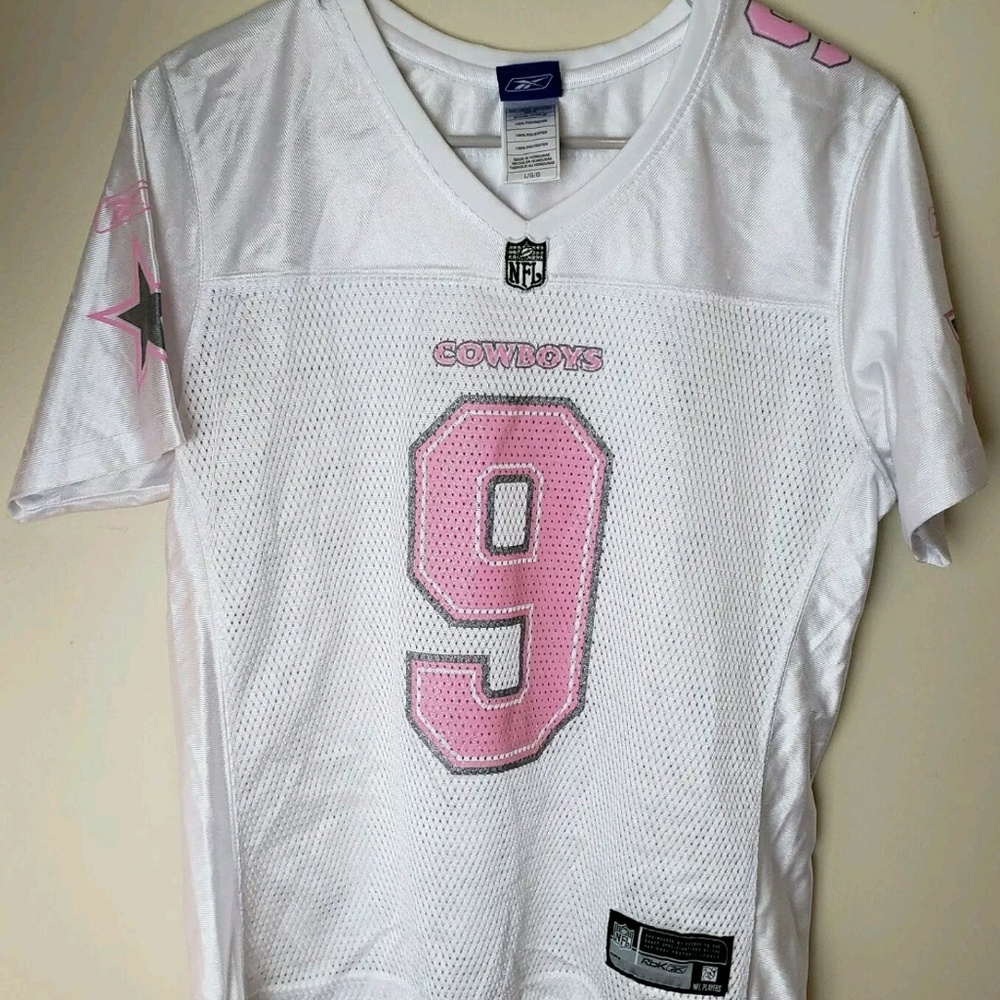 Womens Large Pink/ White Romo Jersey Cowboys Reeb